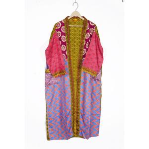 Robe Kimono Maxi Vintage en Soie Recyclée pour Femme, Élégante, Patchwork, Col en V, Cordon de Serrage, Respirante, Séchage Rapide, Idéale pour l'Été - Product Image 5