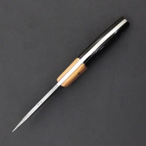 Forged Damascus Steel Fixed Blade <b>Drop</b> Point Knife Vertical Carry Sheath Full Tang OEM Hunting Camping Olive Wood Horn Handle - Product Image 4