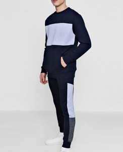 Men Color Blocking <b>Tracksuit</b> Full Sleeve Crew Neck 2-Piece Set Casual Activewear Breathable Cotton Autumn Wear - Product Image 2