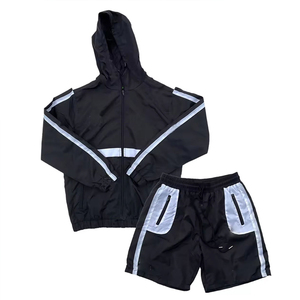 High Quality Street Wear Zipper Windbreaker <b>Shorts</b> <b>Sets</b> Slim Fit Sportswear Men 2 Piece Windbreaker <b>Shorts</b> <b>Set</b> In Solid Color - Product Image 1