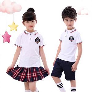 Conjunto de Uniforme Escolar de Verano para Niños 2026, Falda a Cuadros de Manga Corta de Algodón Unisex, Dos Piezas - Product Image 1