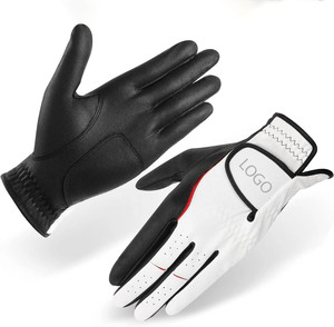 Guantes de golf de cuero genuino, color negro, blanco, antideslizantes, para mano derecha, unisex, para deportes - Product Image 1