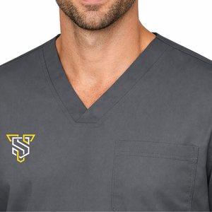 Ensemble de blouses médicales grises pour hommes, col en V, manches courtes, uniforme d'hôpital, tissu tissé en coton et polyester - Product Image 3