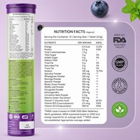 Comprimés effervescents Super Greens Moringa Spiruline Vitamine D3 Vitamine B12 Stimulant immunitaire Adulte Sans sucre Détox & Énergie