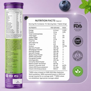 Tabletas Efervescentes Super Greens con Ashwagandha, Moringa, Espirulina, Vitamina C/Vitamina D3/Vitamina B12, Refuerzo Inmunológico - Product Image 4
