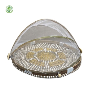 Woven straw food <b>cover</b> with gold pattern Kitchenware and <b>table</b> decoration Wholesale eco-friendly Made in Vietnam - Product Image 4