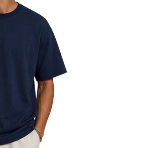 เสื้อยืดโอเวอร์ไซส์สีน้ำเงินกรมท่าสำหรับผู้ชาย แขนสั้น ผ้าฝ้าย คอกลม เรียบง่าย สไตล์ลำลอง สตรีทแวร์ ทรงหลวม แฟชั่นฤดูร้อน เสื้อผ้าฝ้าย - Product Image 4