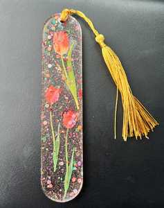 Marque-pages décoratifs en résine au design Art Déco, forme créative, fleurs séchées en cristal - Product Image 1