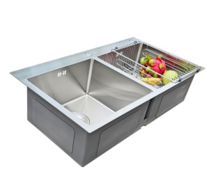 Élégante évier de cuisine double à montage supérieur en acier inoxydable 304, fait main, finition satin brossé, bon prix, usine du Vietnam - Product Image 4