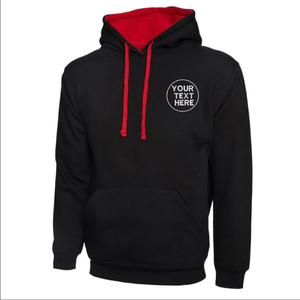 Sweat-shirt à capuche noir pour homme, coupe classique, en molleton de coton, décontracté, pour l'automne, avec poche, doublure rouge, cordons de serrage - Product Image 2