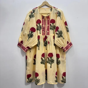 Vestido Casual Midi para Mujer, Tejido 100% Algodón, Liso, Manga Corta, Cintura Imperio, Estilo Babydoll, Cuello en V, Holgado, Funcional - Product Image 1