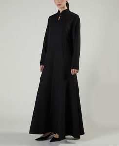 Elegant Women's Black Dubai Abaya Style Maxi Dress With Mandarin Collar & Keyhole Traditional Islamic Clothing and Accessory - Product Image 3