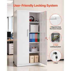 Armadio da Garage in Acciaio Chiudibile a Chiave 68.9, 5 Ripiani, 4 Mensole Regolabili, 2 Porte Magnetiche, 2 Chiavi per Conservazione Attrezzi - Product Image 6
