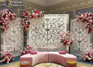 Arche de scène de mariage musulmane avec cadre miroir blanc, toile de fond de mariage de luxe personnalisée, style asiatique, pour la cérémonie Walima, vente en gros à Londres - Product Image 5