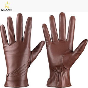 ถุงมือหนังสำหรับผู้หญิง ถุงมือแฟชั่นบุผ้าแคชเมียร์แบบสัมผัสหน้าจอได้ อุ่นสบาย - Product Image 1