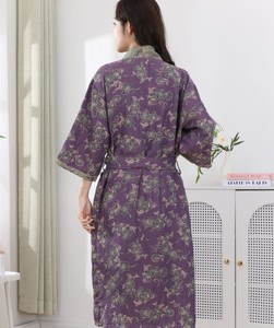 Bata de algodón con estampado floral para mujer, cuello en V, manga tres cuartos, longitud completa, suave, informal, para dormir o como albornoz - Product Image 6
