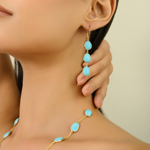 สำรวจสินค้ามาใหม่ ต่างหูห้อยประดับพลอยเทอร์ควอยซ์ทรงเบเซล ดีไซน์รูปเบ็ดตกปลา ทำด้วยมือ ตัวเรือนทองคำแท้ 14K สีเหลืองทอง  เครื่องประดับล่าสุด - Product Image 4