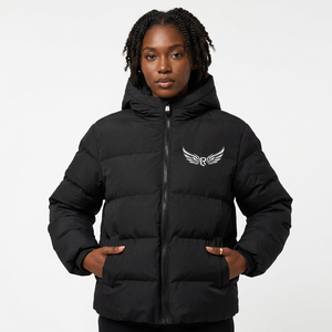 Blouson bomber noir à capuche pour homme en toile fine avec logo frontal, imperméable, coupe-vent, avec broderie d'ailes, fermeture éclair, vêtement décontracté pour l'hiver - Product Image 6