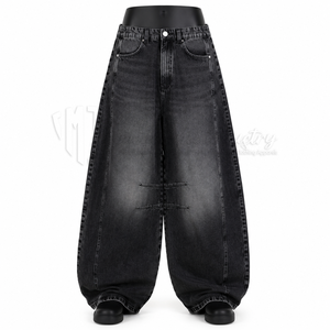 Jeans baggy noirs délavés sur mesure pour hommes, coupe ample, style streetwear, pantalon en denim, OEM ODM, marque privée - Product Image 1