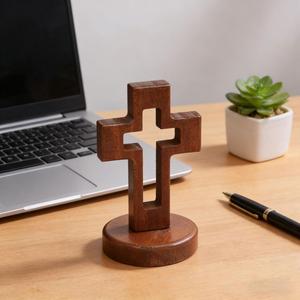 Handcrafted Solid Wooden Standing Cross Christian Tabletop Decor Religious Prayer Cross Eco-Friendly for <b>Home</b> Church Diwali - Product Image 3
