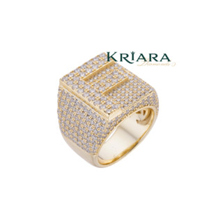 Bague Cocktail Homme en Argent 925 Plaqué Or Blanc avec Moissanite Taille Ronde Brillante, Sertissage Pavé, Design Géométrique de Luxe - Product Image 2