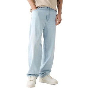 Men Light Blue Baggy <b>Denim</b> Jeans Loose Fit Straight Leg Cotton Trousers Casual Hip Hop Fashion Wide Leg Pants - Product Image 6