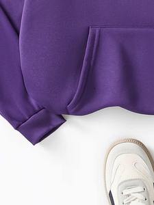 Sweat-shirt tricoté pour femme, violet, coupe oversize, à épaules tombantes, manches longues, avec broderie de lettres et poches, pour l'automne - Product Image 2