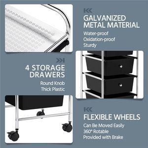 4-Drawer Metal Frame Rolling <b>Storage</b> Cart with Wheels Black Plastic and Iron <b>Trolley</b> for Bathroom and Home Use - Product Image 4