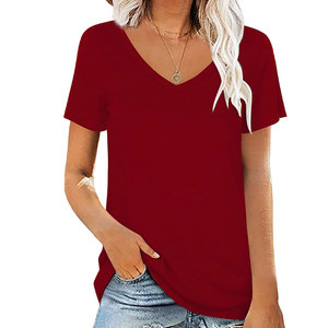 Women's Summer Casual Solid Woven Plain Dyed Loose Fit Crew Neck T-Shirt 60% Cotton 40% <b>Polyester</b> Eco-Friendly Soft Breathable - Product Image 2