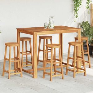 Juego de 6 taburetes de bar de madera maciza de acacia con reposapiés estándar - Product Image 1