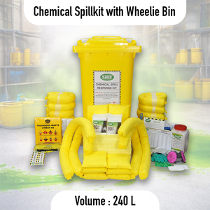 Industrial Chemical Spill Kit with Wheelie Bin Large Capacity Hazardous Liquid Leak Response and Absorbent Clean - Product Image 3