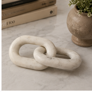 Sculpture en marbre blanc à maillons de chaîne, décoration de table moderne, ornement en pierre artisanal pour salon et mariage - Product Image 2