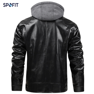 <b>Men's</b> Distressed Brown Genuine Leather Jacket with Attached Hood Real Leather Biker Jacket with <b>Fleece</b> Hoodie - Product Image 4