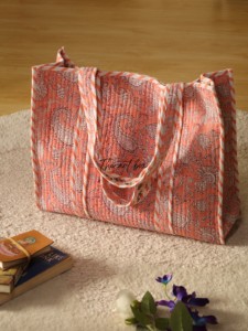 OEM Assorted Salmon Paisley Quilted Cotton Tote <b>Bag</b> - Eco-Friendly <b>Boho</b> Reusable Shopper Handbag - Product Image 5