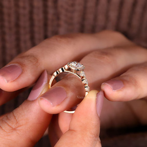 Anillo de compromiso de Milgrain de estilo vintage clásico, oro sólido de 14 quilates con diamante de corte cultivado en laboratorio, anillo de Estilo Vintage clásico para mujer - Product Image 4