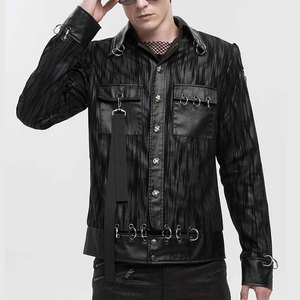 Chaqueta Punk de Moda Gótica para Hombre, con Estampado a Rayas, Ojales Plateados, Anillos Desmontables, Cuero Sintético, Fabricación OEM ODM - Product Image 2