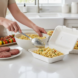 Contenedores de comida para llevar tipo clamshell, desechables, 100% compostables, de caña de azúcar, para ensaladas y almuerzos. - Product Image 2