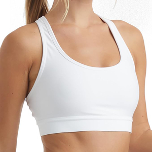 Classic White Racerback Sports Bra For Women Medium Impact <b>Padded</b> Fitness Yoga Bra <b>Running</b> Gym Training Activewear Crop Top - Product Image 2