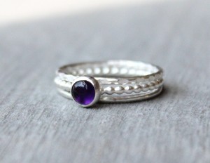 Juego de Anillos de Amatista en Plata de Ley, Anillos Apilables, Piedra de Nacimiento de Febrero, Joyería Minimalista para Mujer, Proveedor Mayorista - Product Image 5