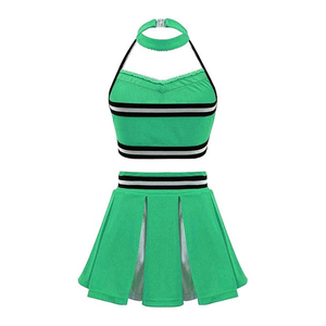 Tenues de cheerleading pour femmes adultes, couleur personnalisée bleue, pompons, logo imprimé par transfert thermique sur le devant, 100% polyester - Product Image 2