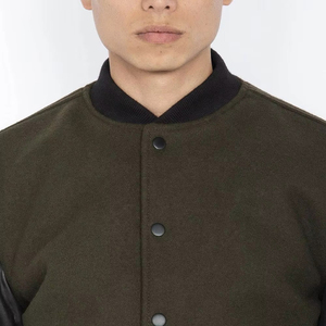 Men's Olive Green <b>Coach</b> Jacket With PU Leather Sleeves Button Closure Casual Style Regular Fit <b>Coaches</b> Jacket For Online Sale - Product Image 3