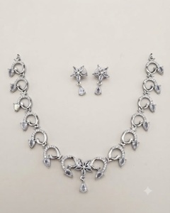 Floral Centerpiece With Hanging Pear Shape Drops American Diamond Jewelry <b>Set</b> And Earrings Ethnic Reception Party <b>Jewellery</b> <b>Sets</b> - Product Image 1