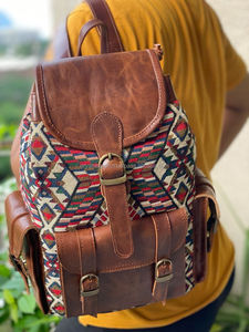 Nuevo estilo bohemio occidental Vintage hecho a mano Jacquard cuero cordón mochilas mano Stitch Klim cuero genuino estilo indio bolsas - Product Image 4