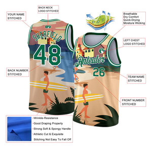 Camiseta de Baloncesto Sublimada Personalizada, Estampado Veraniego de Playa, Unisex, Adulto, Sin Mangas, Transpirable, de Poliéster, con Nombre del Equipo 00 - Product Image 2
