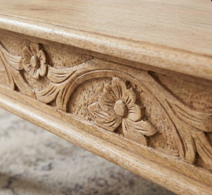 Mesa de Centro de Madera de Mango Tallada a Mano, Estilo Rústico Tradicional Indio, Altura Ajustable, para Sala de Estar - Product Image 2