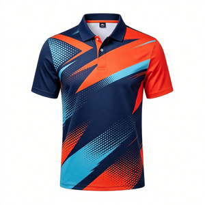Polo de Manga Corta con Estampado Geométrico Azul para Hombre, Tejido de Punto de Secado Rápido, Estilo Deportivo, Corte Regular - Product Image 3