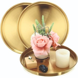 Plateau de service rond en laiton doré de luxe, plateau décoratif en acier inoxydable pour bougies, idéal pour mariages et hôtels - Product Image 1