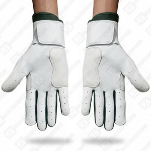Nouveauté : Gants de frappeur de baseball professionnels en cuir, souples, antidérapants, durables, blancs avec garnitures vert foncé, ambidextres, légers - Product Image 3