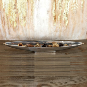 Bol décoratif en métal argenté en forme de bateau pour présenter magnifiquement le pot-pourri, idéal pour sublimer votre décoration intérieure moderne et vos services de table. - Product Image 1
