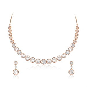 Rose Gold Diamond <b>Necklace</b> and Earring Set Round Brilliant Cut Channel Setting Geometric Luxury Women's Wedding Jewelry - Product Image 1
